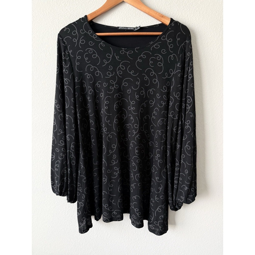 Gudrun Sjoden Oversized Top Womens Medium Black Balloon Sleeve Lagenlook Travel